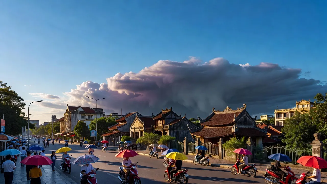 Hà Nội ngày 22/6, trời nắng ban ngày và mây đen trước mưa rào, gió tây nam.