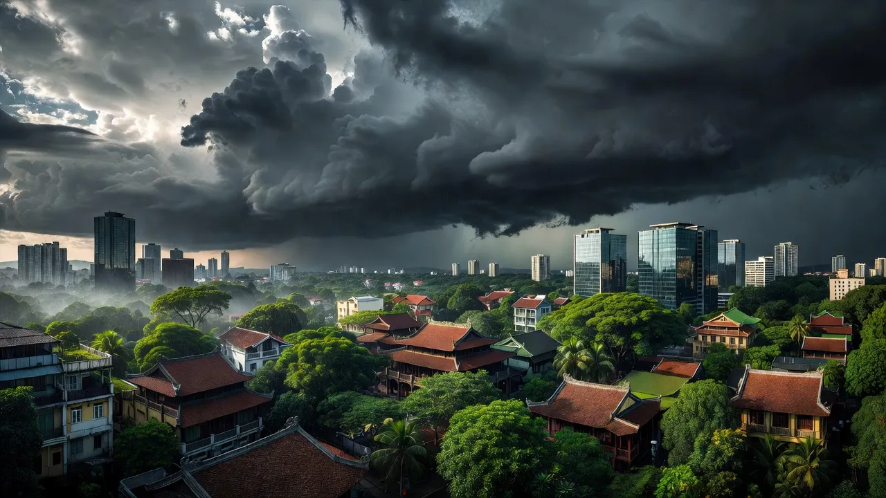Dự báo thời tiết ngày 5/8 tại thành phố Việt Nam với mây đen và dấu hiệu mưa.