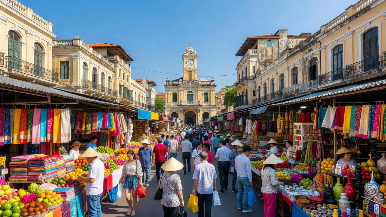 Chợ Bến Thành, biểu tượng Thành phố Hồ Chí Minh với không gian mua sắm phong phú và văn hóa đa dạng.