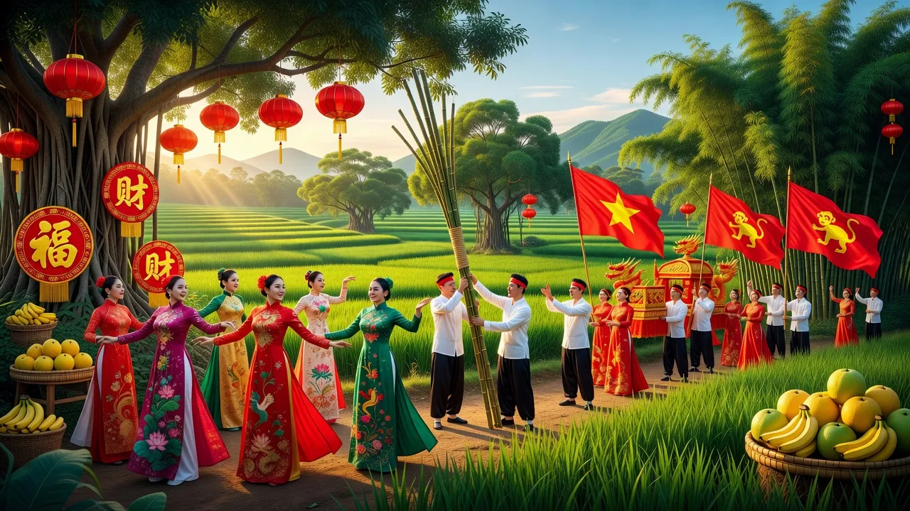 Người sinh năm 1992 Nhâm Thân tham gia hoạt động truyền thống trong khung cảnh thiên nhiên Việt Nam.
