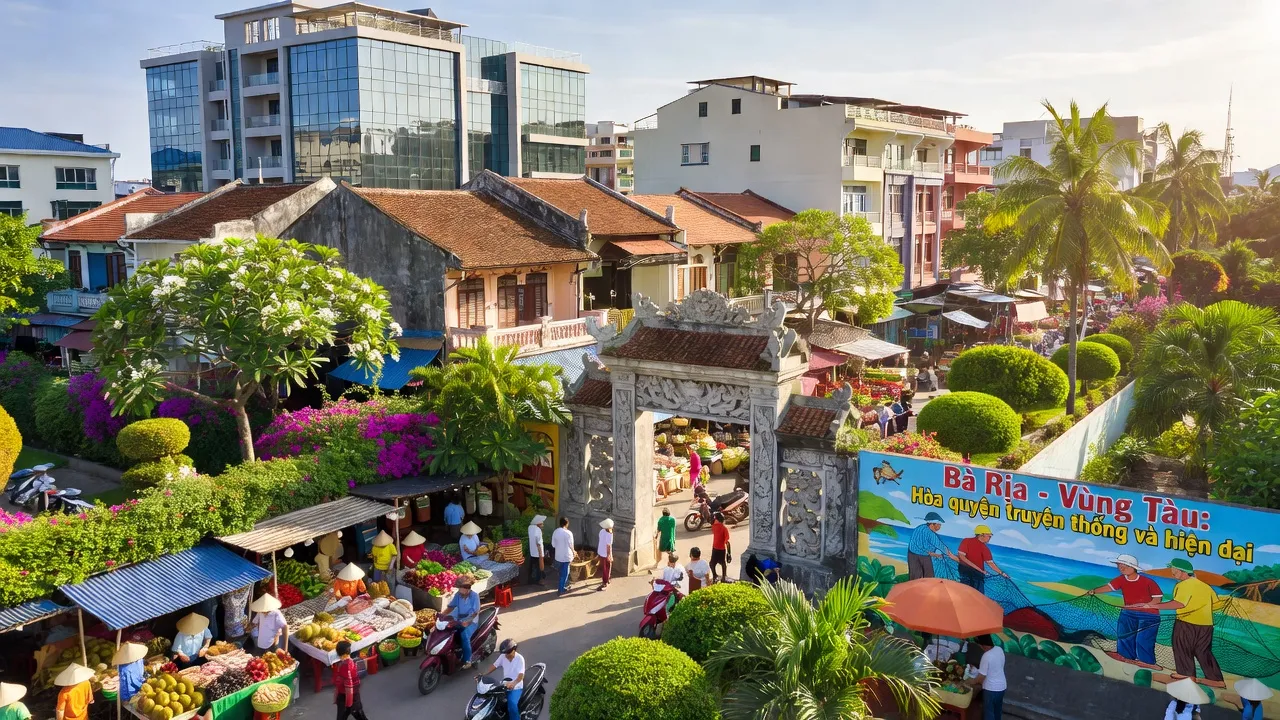 Khung cảnh sống động Thành phố Bà Rịa, Tỉnh Bà Rịa - Vũng Tàu, một trung tâm đô thị đầy sức sống.