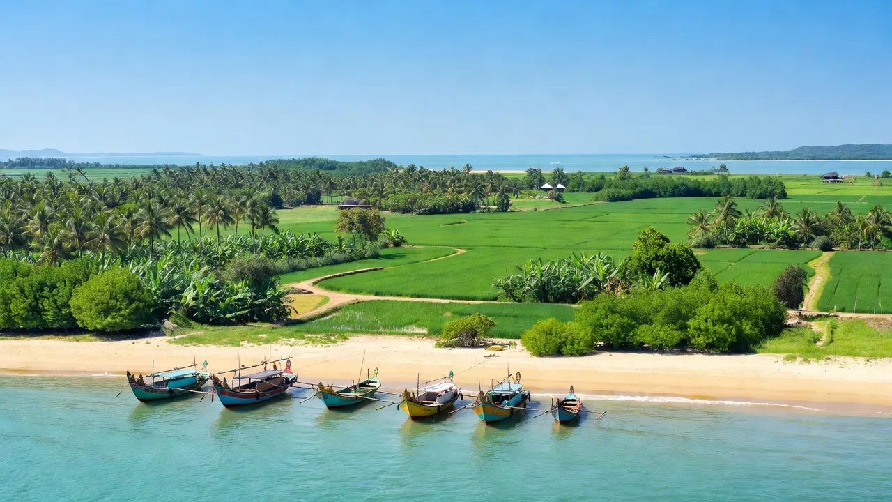 Khung cảnh huyện Long Đất, Bà Rịa - Vũng Tàu với biển, nông thôn và tàu cá truyền thống.