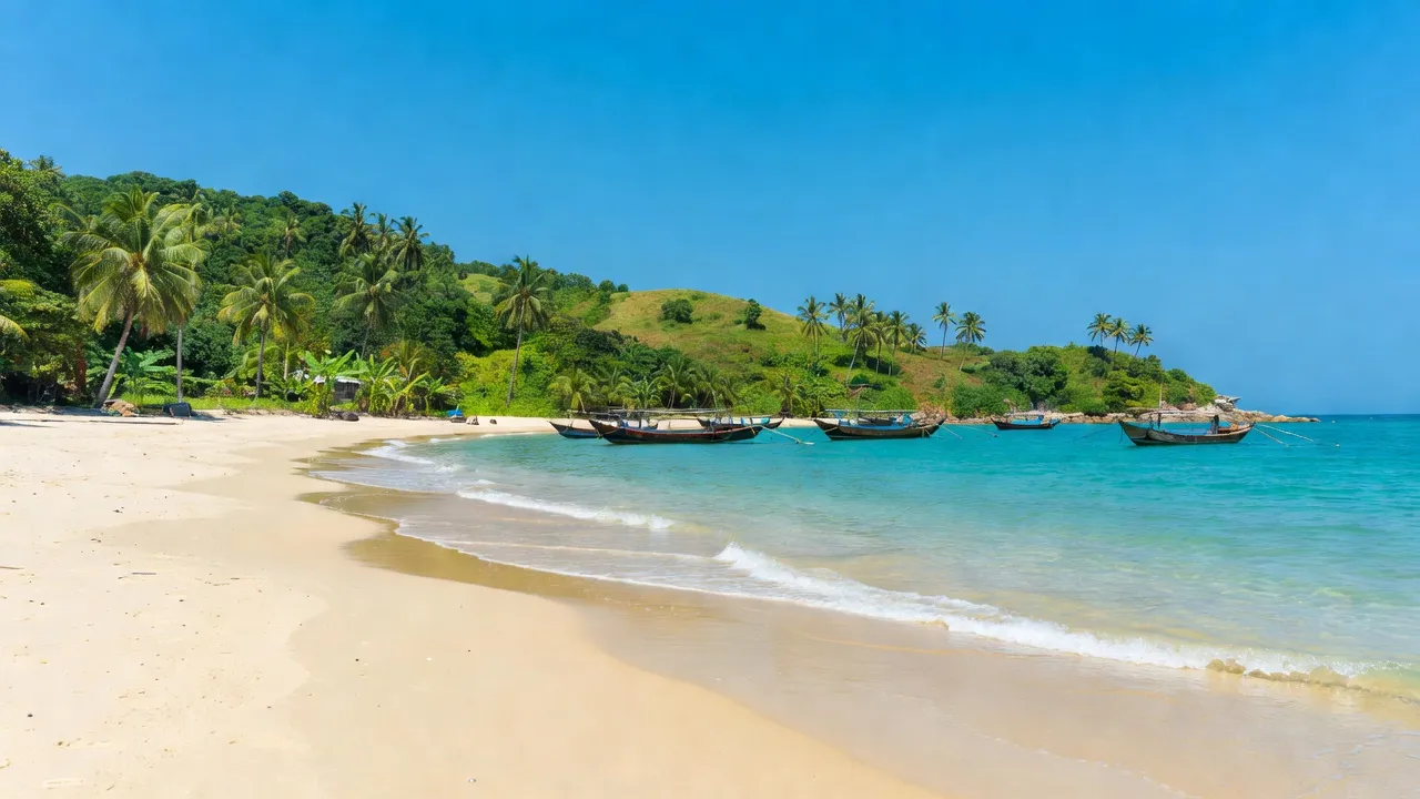 Bà Rịa - Vũng Tàu coastal view with sandy beaches, fishing boats, and sunny skies.