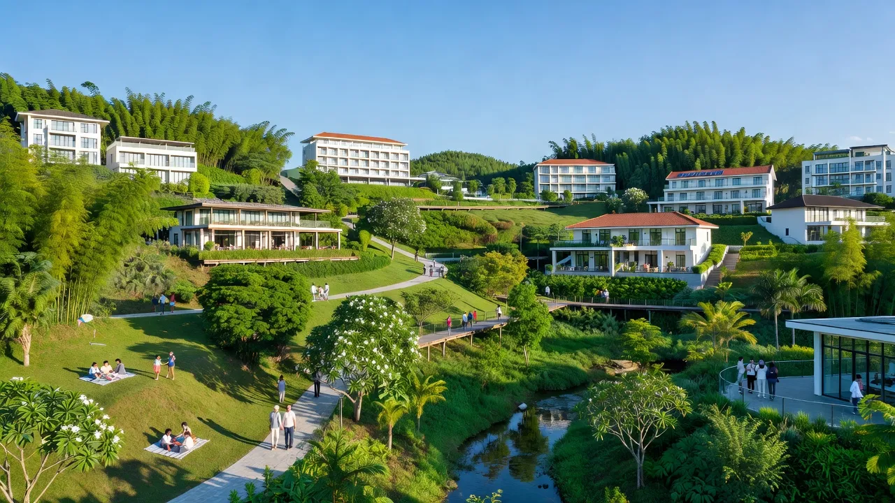 Phường Thanh Hải, Thị xã Chũ, Bắc Giang with green landscapes and modern urban development.