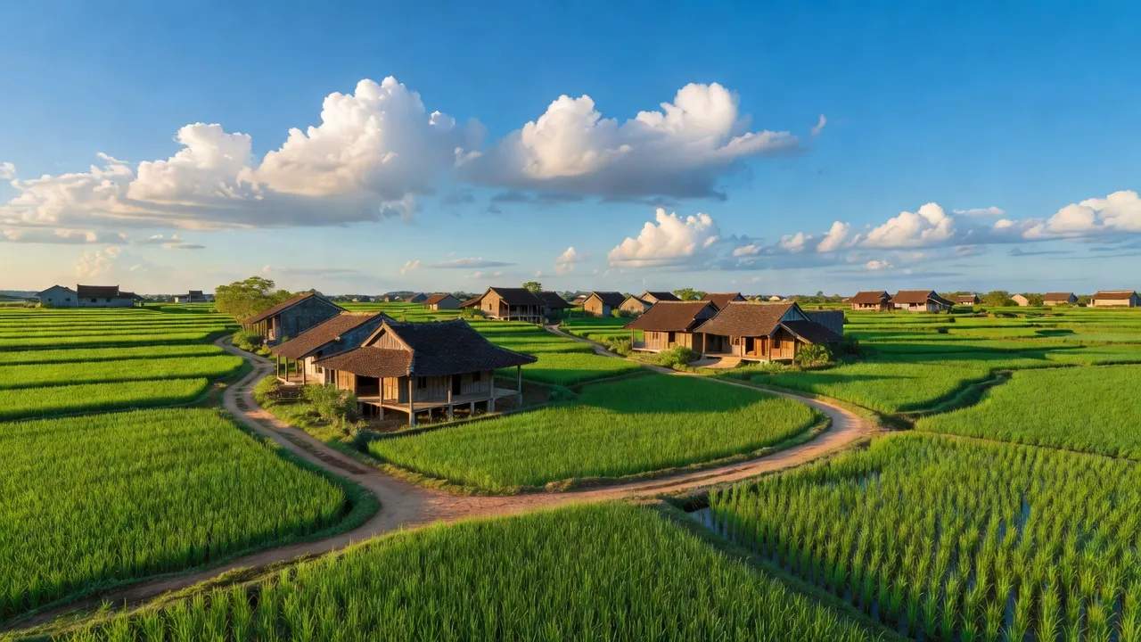 Cảnh đồng xanh ở xã Mai Trung, Hiệp Hòa, Bắc Giang, nông thôn yên bình và truyền thống nông nghiệp.