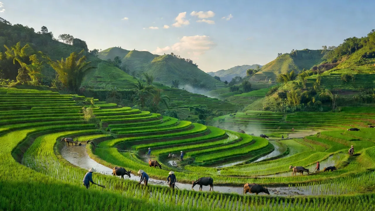 Cảnh đẹp huyện Lục Nam, Bắc Giang với đồi núi và thung lũng xanh tươi, phù hợp du lịch.