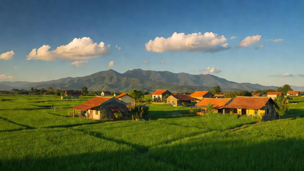 Cảnh đẹp xã Giáo Liêm, Sơn Động, Bắc Giang với cánh đồng và núi non xanh tươi.