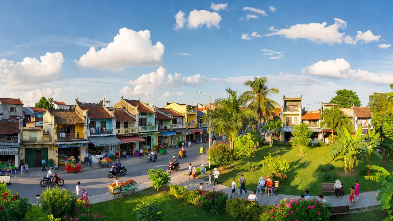 Khung cảnh Thị Xã Việt Yên, Bắc Giang với kiến trúc đẹp, công viên xanh và cuộc sống nhộn nhịp.