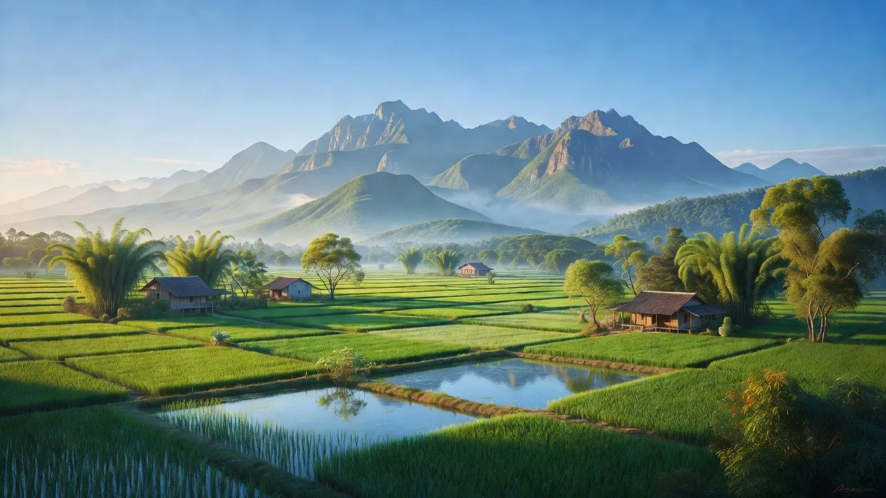 Toàn cảnh thiên nhiên tươi đẹp tỉnh Bắc Giang, với núi và đồng bằng xanh tốt, khí hậu dễ chịu.