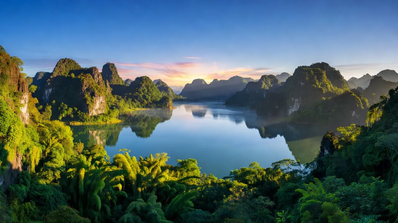Cảnh đẹp huyện Ba Bể, hồ Ba Bể và núi đá vôi xanh tươi tại Bắc Kạn.
