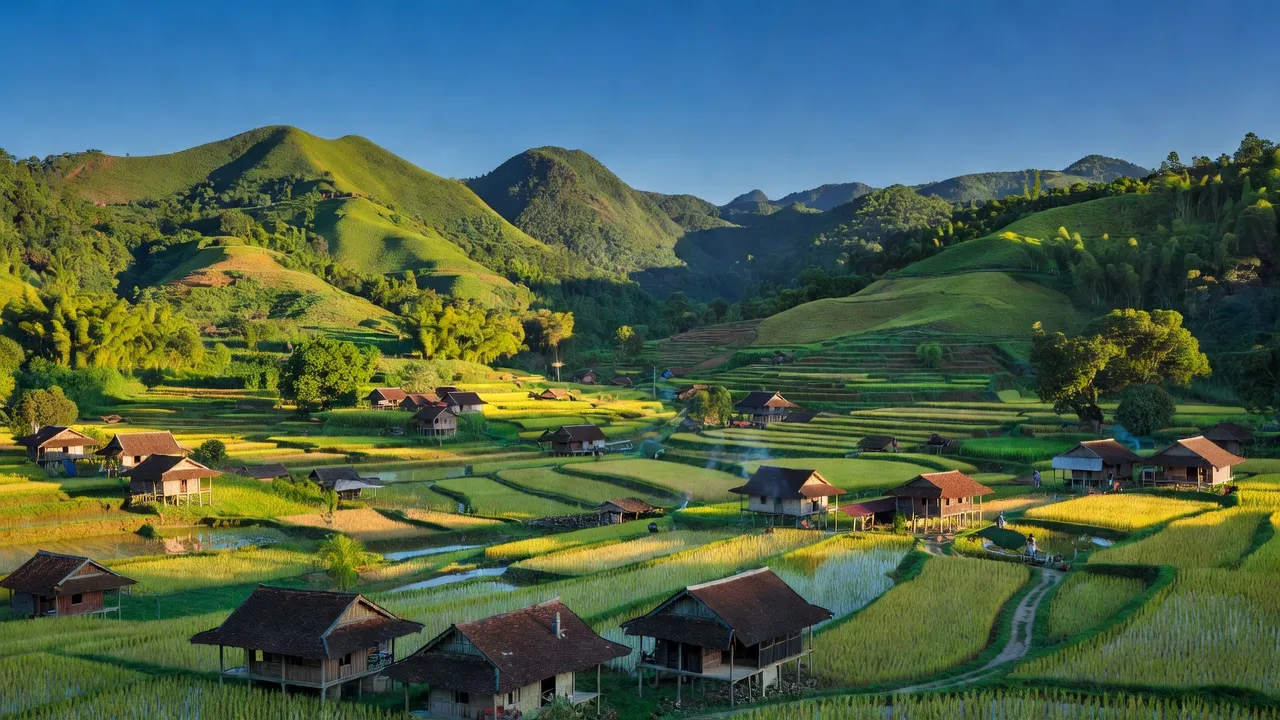 Khung cảnh Lục Bình, Bạch Thông, Bắc Kạn với núi non xanh tươi và bầu trời trong sáng.