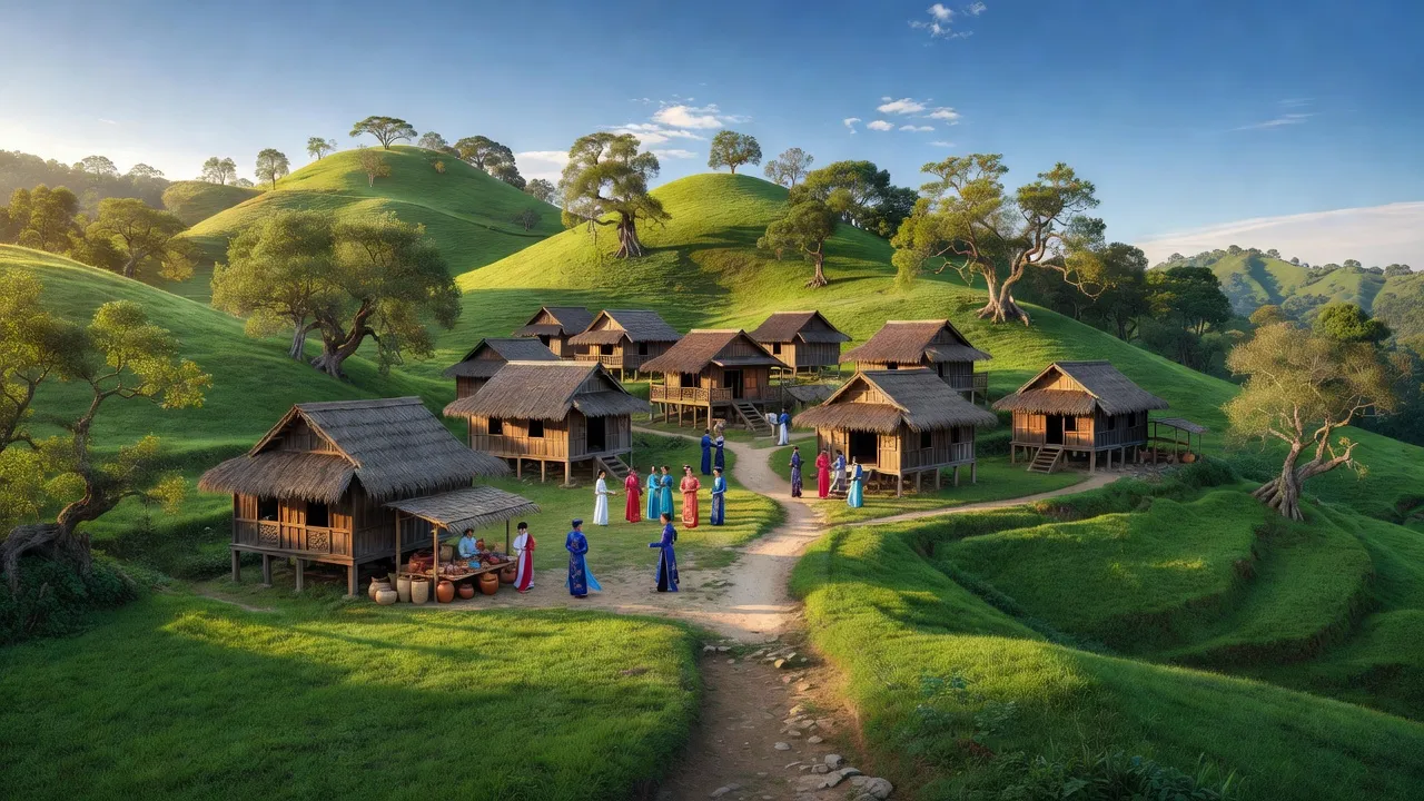 Khung cảnh tươi đẹp của xã Vi Hương, huyện Bạch Thông, tỉnh Bắc Kạn với đồi núi xanh tươi.