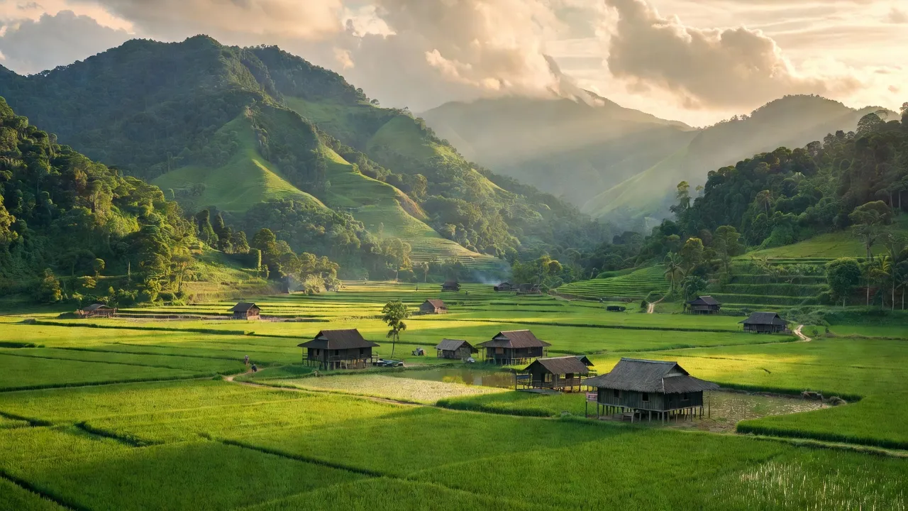 Cảnh đẹp Xã Yên Phong, huyện Chợ Đồn, với đồi núi, cánh đồng và nhà sàn truyền thống.
