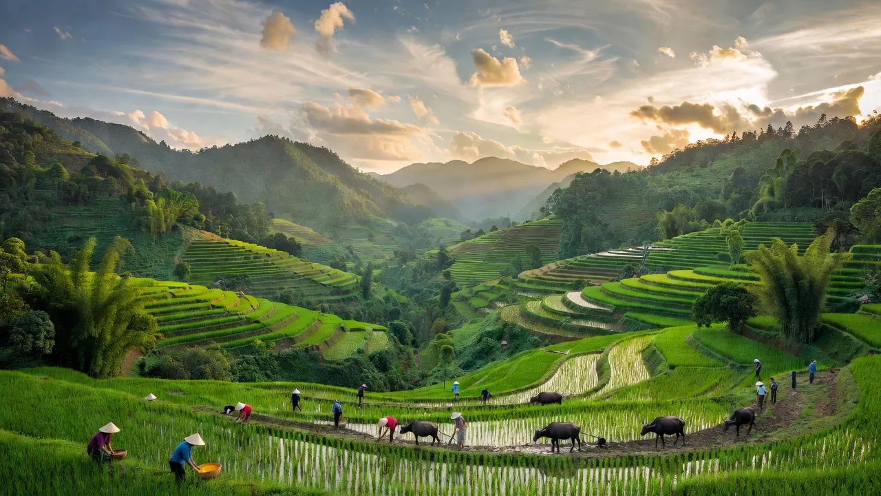 Khung cảnh Huyện Ngân Sơn, Bắc Kạn với đồi núi xanh và người dân canh tác nông nghiệp.