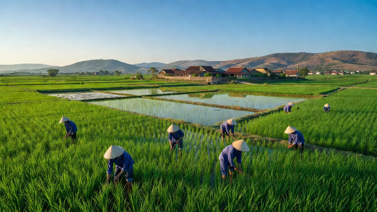 Cảnh đẹp huyện Gia Bình Bắc Ninh với đồng ruộng xanh và làng quê yên bình.