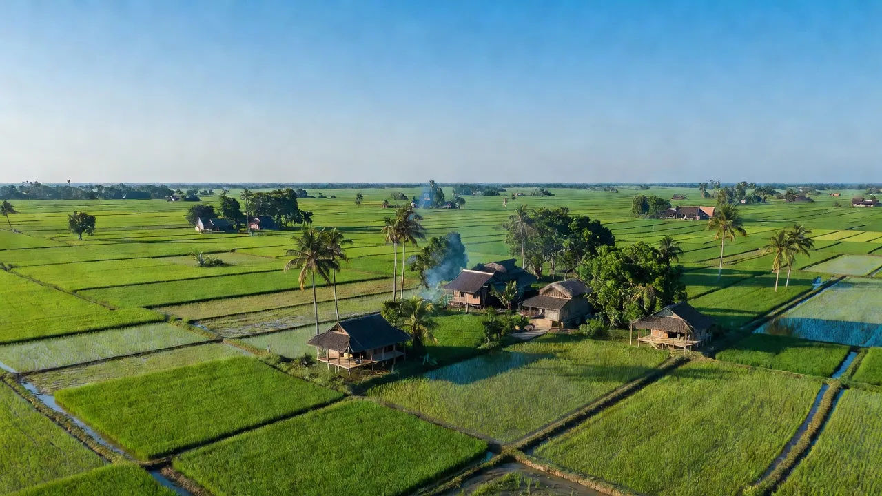 Khung cảnh huyện Gia Bình, Bắc Ninh, đồng ruộng xanh tươi và làng quê truyền thống Việt Nam.