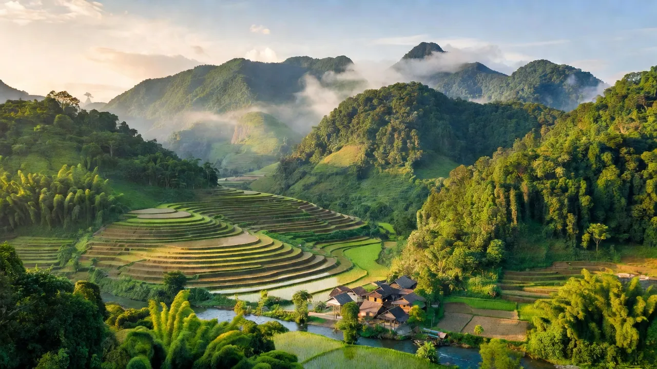 Cảnh quan núi rừng huyện An Lão tỉnh Bình Định, thể hiện vẻ đẹp thiên nhiên và cuộc sống địa phương.
