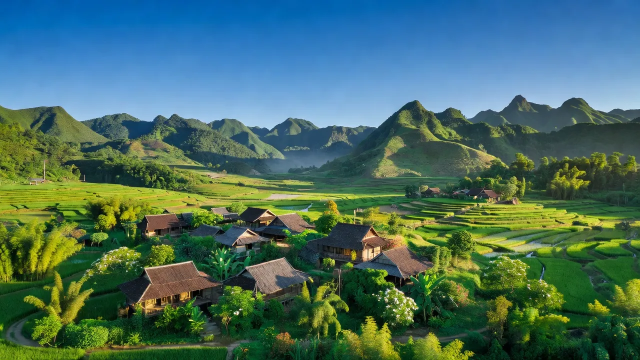 Cảnh quan huyện Vân Canh, Bình Định với núi và thung lũng xanh tươi, cuộc sống địa phương.