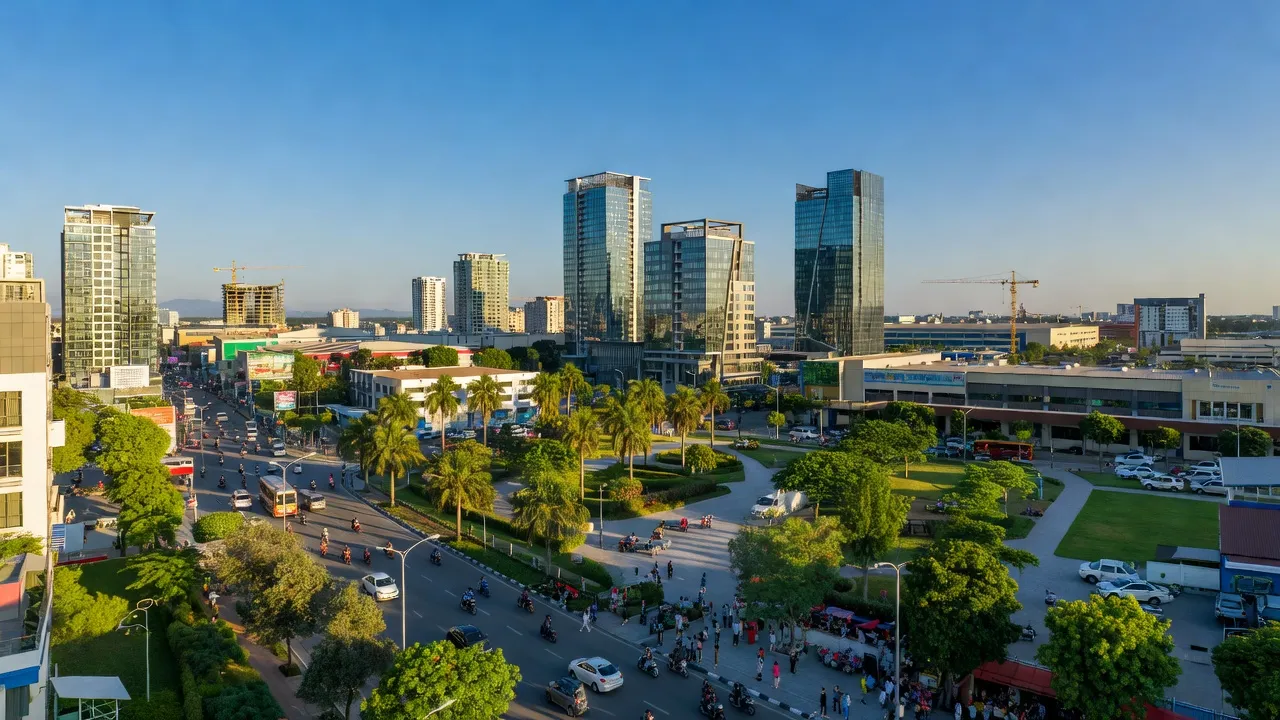 Thành phố Bến Cát, Bình Dương - khu đô thị sôi động với phát triển công nghiệp và cảnh quan xanh.