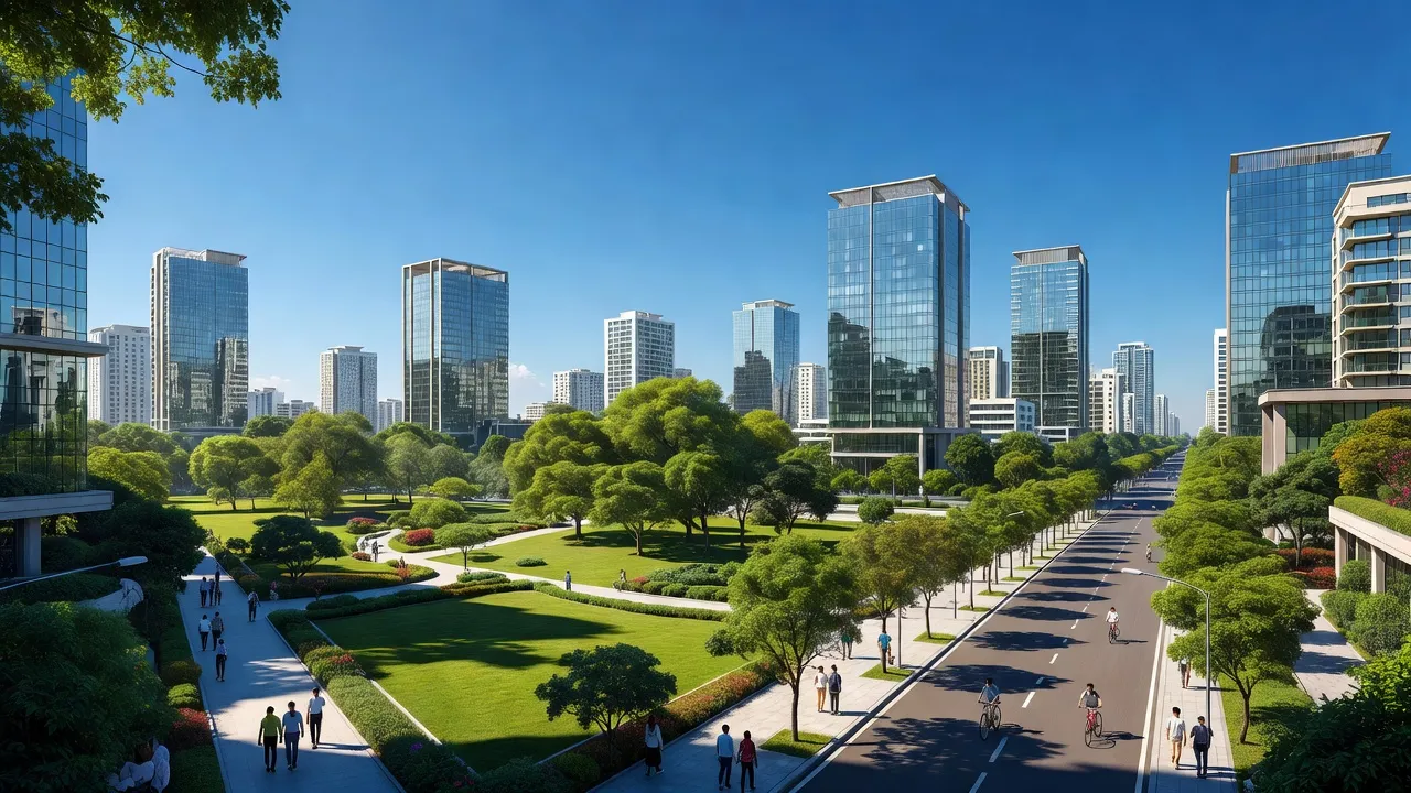 Thành phố Thủ Dầu Một, Bình Dương với các tòa nhà hiện đại và không gian xanh mát.