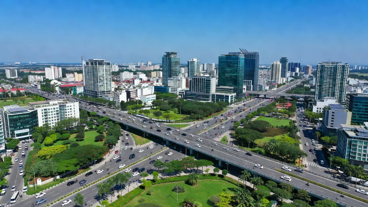 Thành phố Thuận An, tỉnh Bình Dương với cơ sở hạ tầng hiện đại và cảnh quan đô thị xanh.