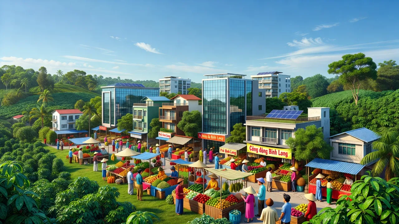 Bình Long town in Bình Phước, showcasing urban development and natural beauty in Vietnam.