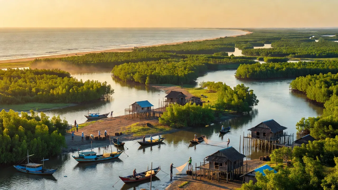 Cảnh đẹp tỉnh Cà Mau, bờ biển dài và hệ thống sông ngòi phong phú tại Việt Nam.