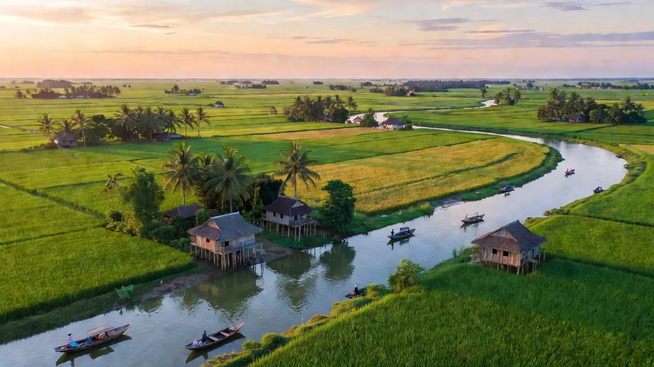 Cảnh đẹp huyện Cờ Đỏ, Cần Thơ với ruộng xanh, sông và cảnh nông thôn truyền thống.
