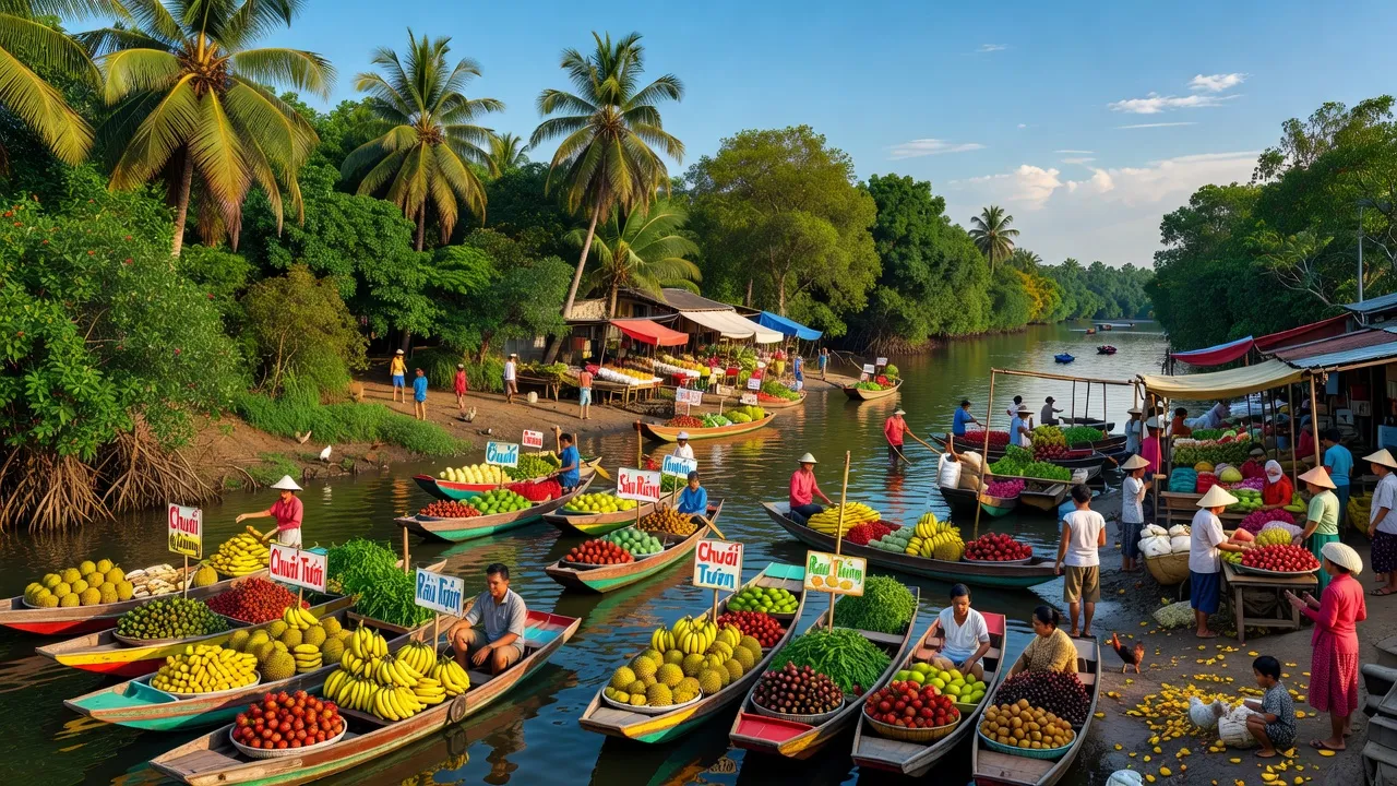 Quận Cái Răng, Cần Thơ: cảnh quan xanh tươi, chợ địa phương và hoạt động của người dân.