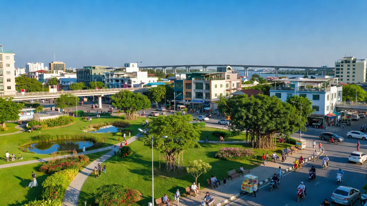 Khung cảnh phường An Bình, Quận Ninh Kiều, Cần Thơ với cơ sở hạ tầng và cuộc sống sôi động.