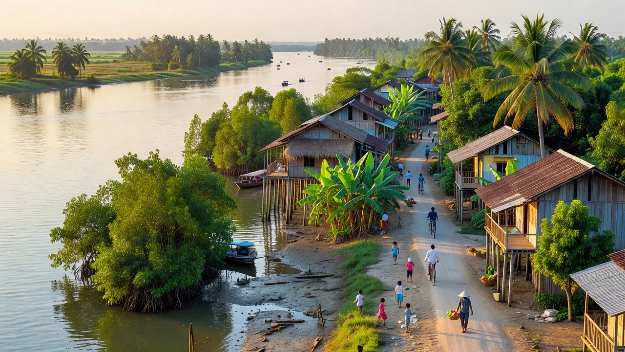 Phường Thạnh Hoà, Quận Thốt Nốt, Cần Thơ với cảnh quan sông Hậu và nhà ở ven sông.
