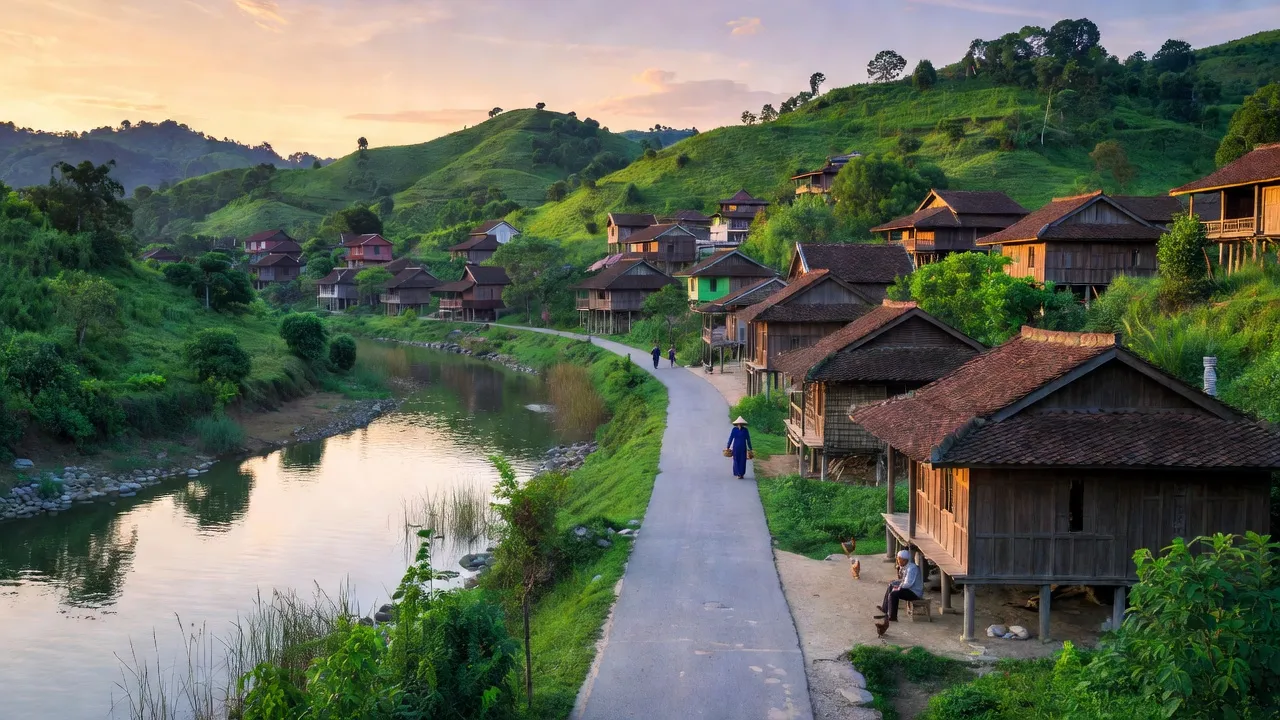 Thị trấn Pác Miầu, Huyện Bảo Lâm, Tỉnh Cao Bằng với sông Gâm và đồi núi xanh quanh năm.