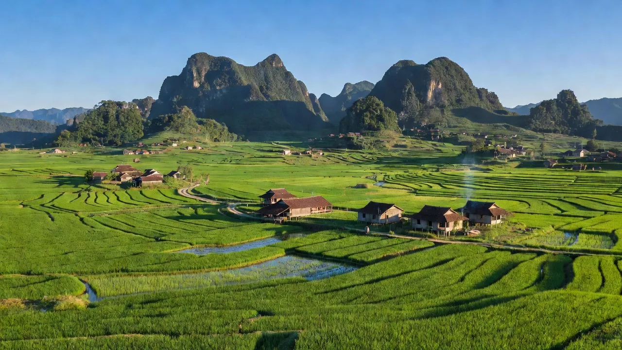 Cảnh đẹp xã Vinh Quý, huyện Hạ Lang, tỉnh Cao Bằng với thiên nhiên tươi đẹp và không gian nông thôn.