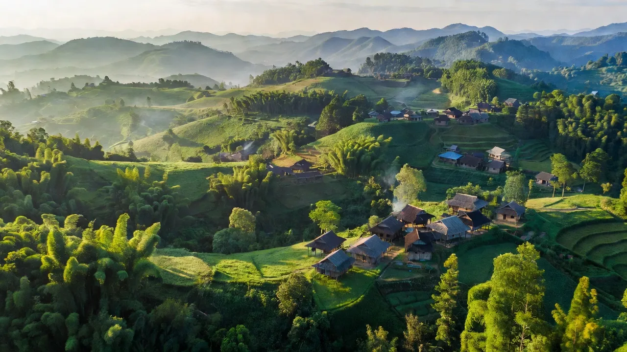 Cảnh quan xã Thanh Long, huyện Hà Quảng, tỉnh Cao Bằng với đồi núi và xóm làng xanh mát.