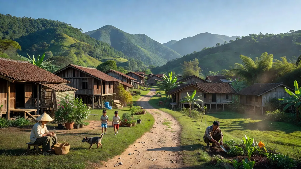 Thị trấn Nước Hai, huyện Hoà An, Cao Bằng với núi xanh, bầu trời trong, cuộc sống bình dị.