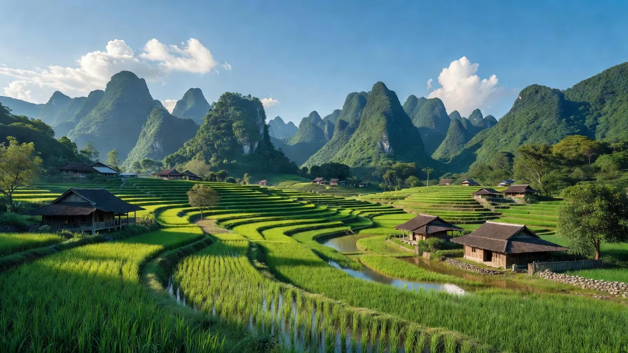 Cảnh đẹp Xã Quốc Toản, Huyện Quảng Hòa, Tỉnh Cao Bằng với núi non và ruộng bậc thang.