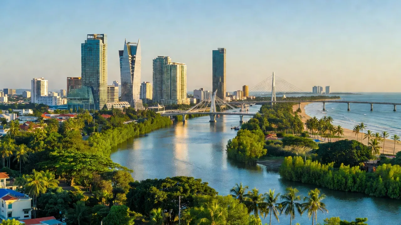 Thành phố Đà Nẵng với kiến trúc hiện đại, sông Hàn và cảnh thiên nhiên tươi đẹp.