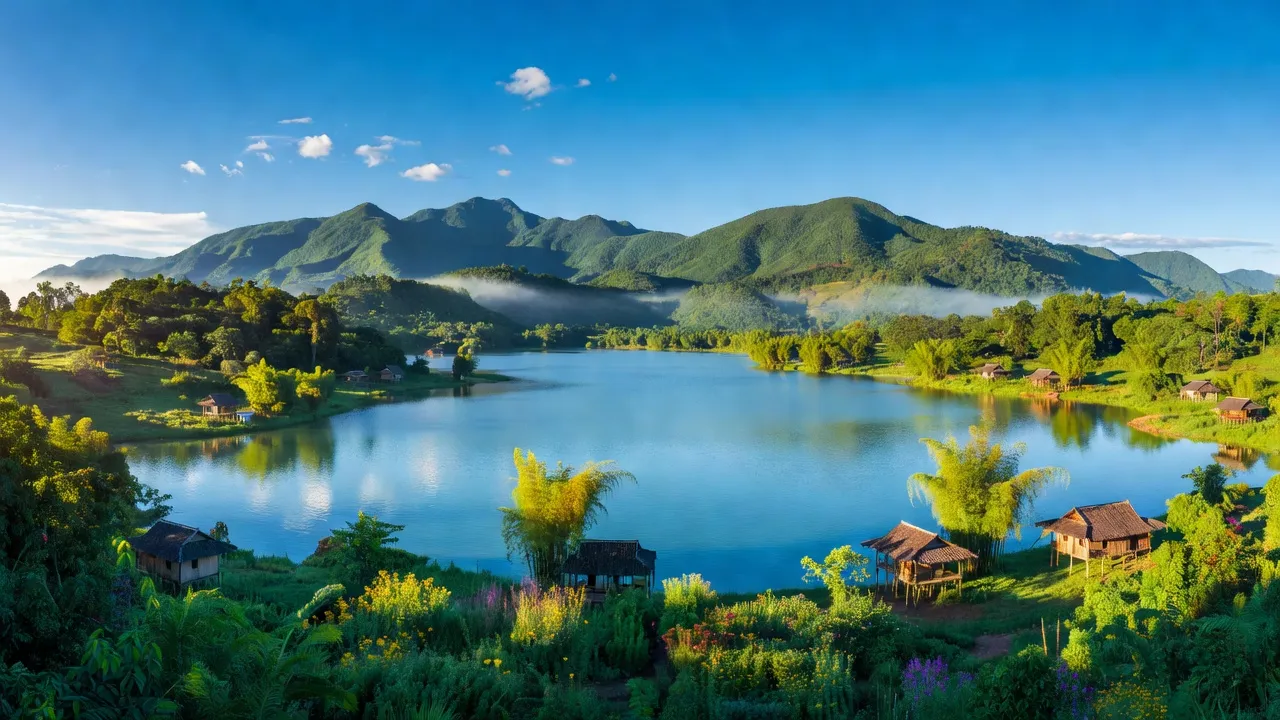 Huyện Lắk, Đắk Lắk with large lake and lush greenery, showcasing its natural beauty and tourism potential.
