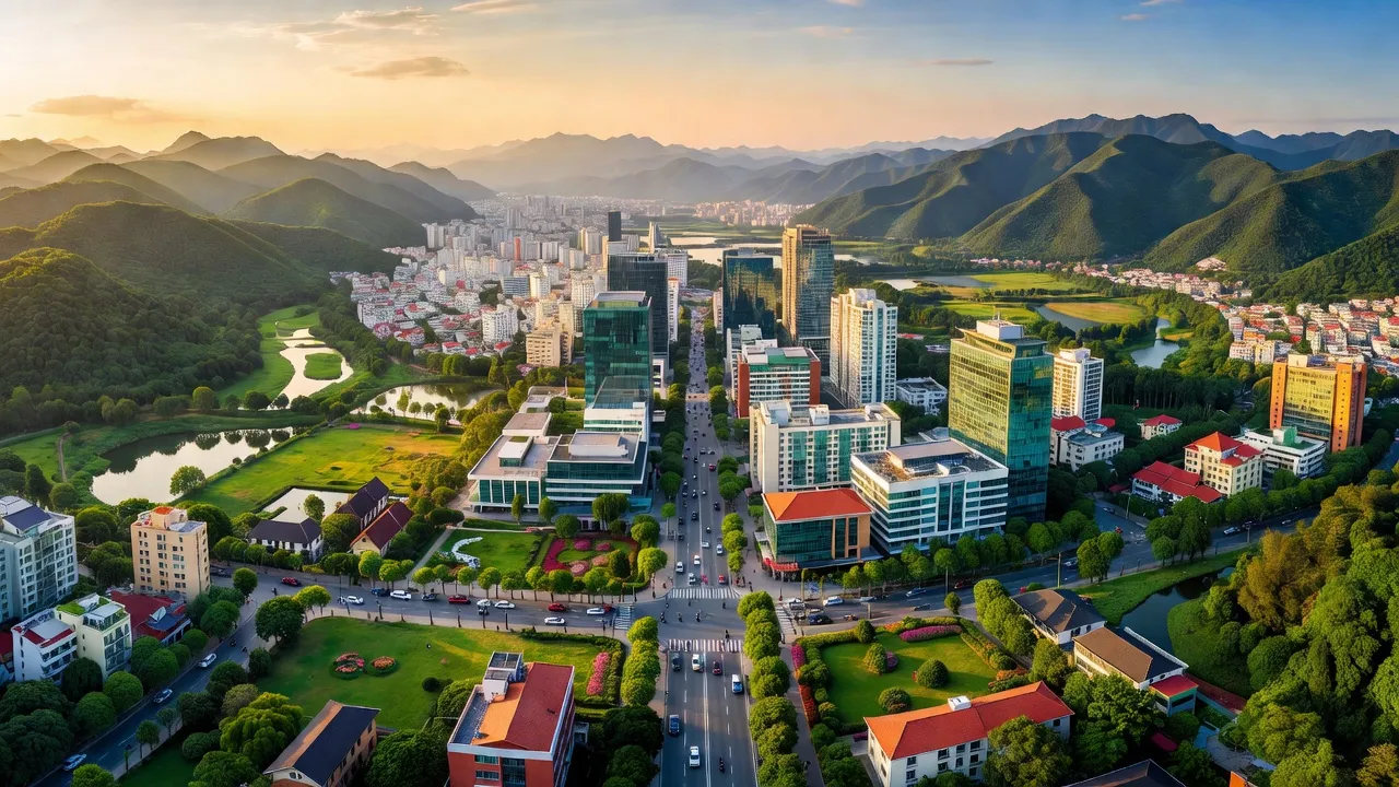Toàn cảnh thành phố Điện Biên Phủ với cảnh đẹp núi non và kiến trúc hiện đại, tỉnh Điện Biên.