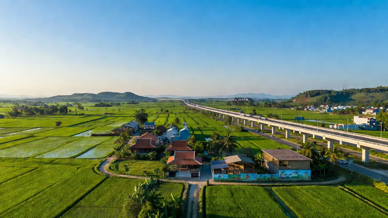 Cảnh quan huyện Long Thành, Đồng Nai với cơ sở hạ tầng hiện đại và thiên nhiên tươi đẹp.