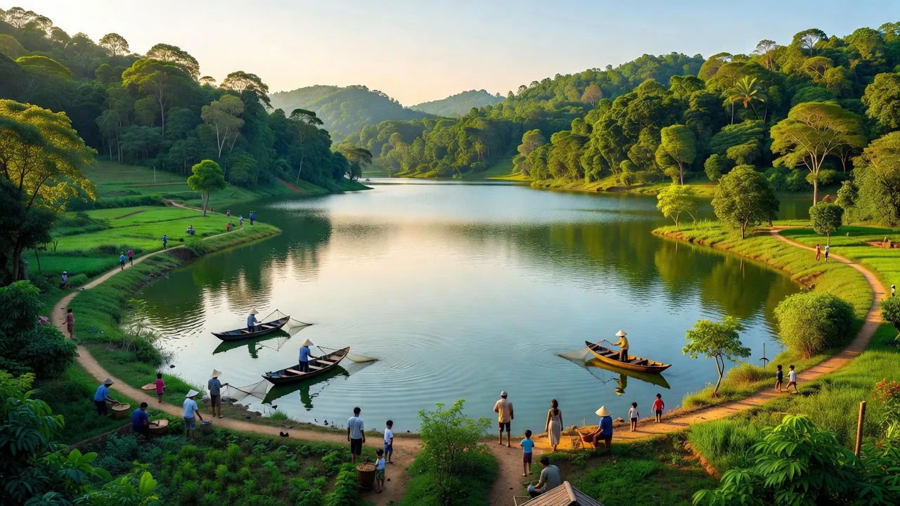 Khung cảnh huyện Vĩnh Cửu, hồ Trị An, rừng xanh, và cuộc sống địa phương tại Đồng Nai.