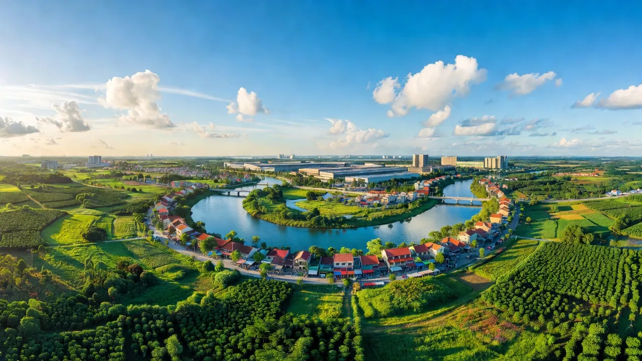 Khung cảnh tỉnh Đồng Nai với cảnh quan thiên nhiên xanh tươi và sự phát triển kinh tế, Vietnam, Dong Nai.