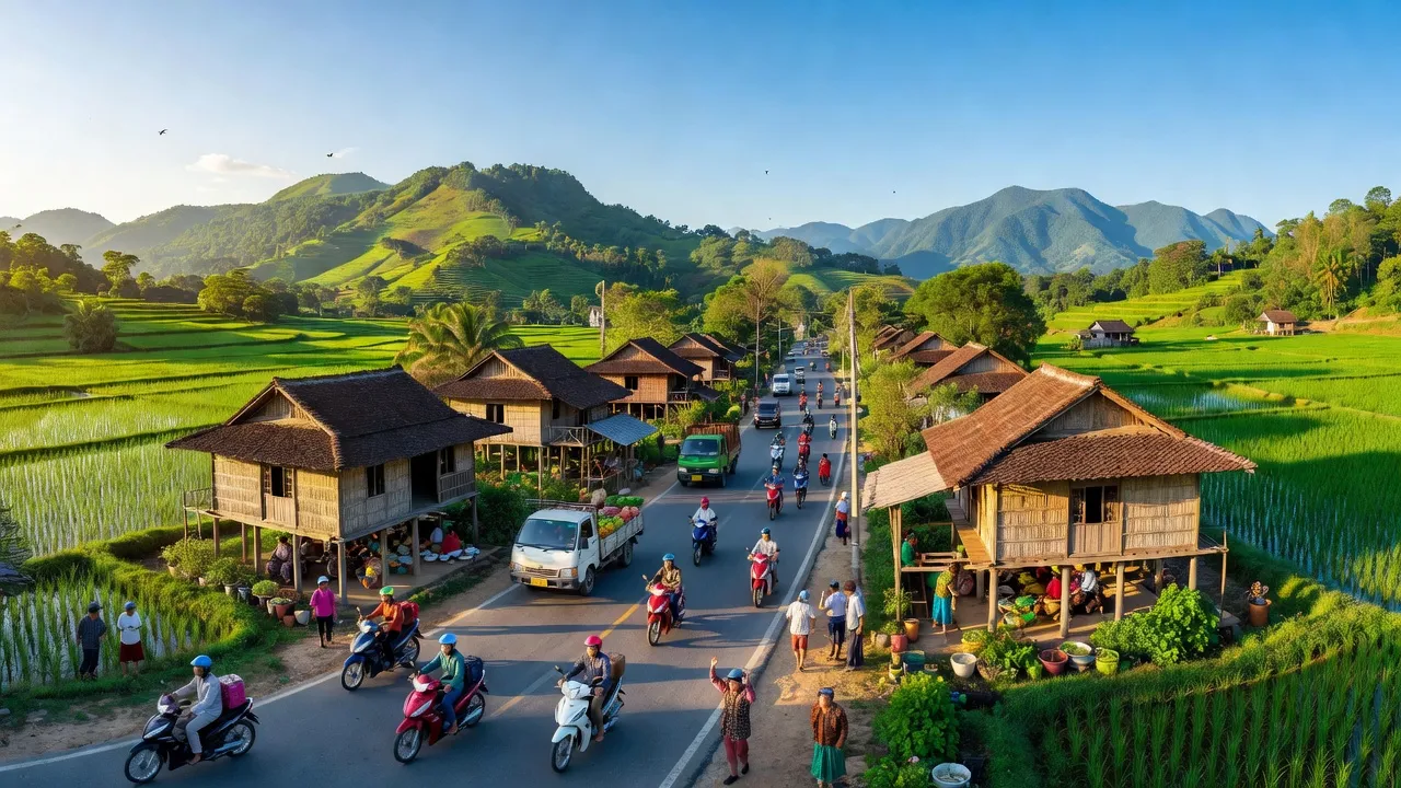 Thị xã An Khê, tỉnh Gia Lai với phong cảnh xanh tươi và hoạt động cộng đồng nhộn nhịp, Quốc lộ 19.