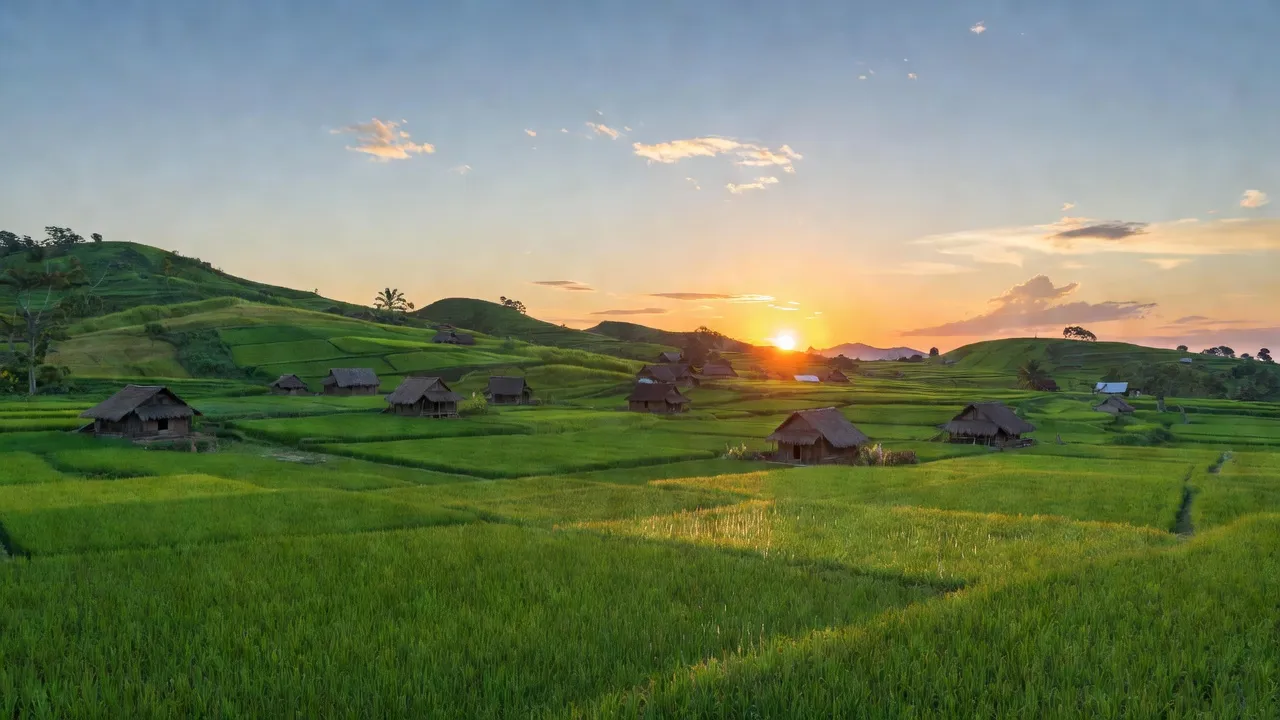 Cảnh sắc huyện Chư Pưh, tỉnh Gia Lai với đồng xanh và núi đồi, phản ánh cuộc sống nông thôn.