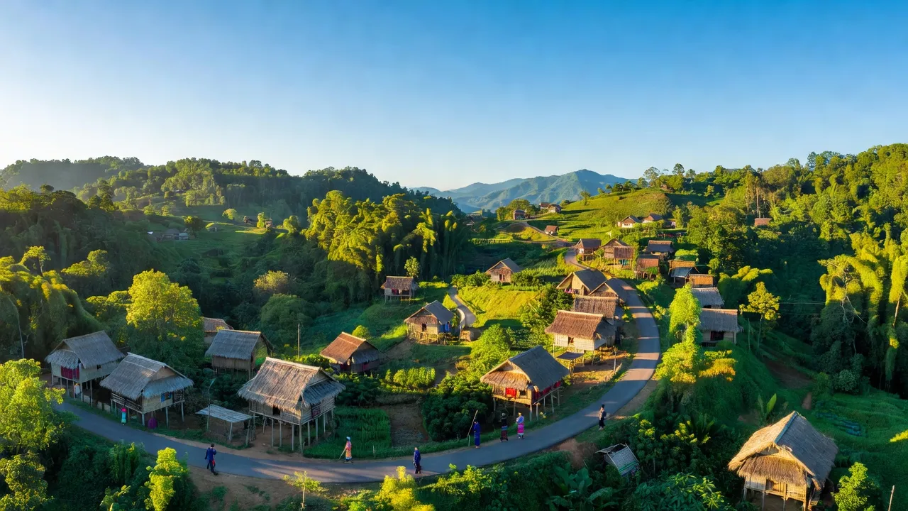 Khung cảnh đẹp của huyện KBang, tỉnh Gia Lai với rừng núi và cộng đồng dân tộc thiểu số.