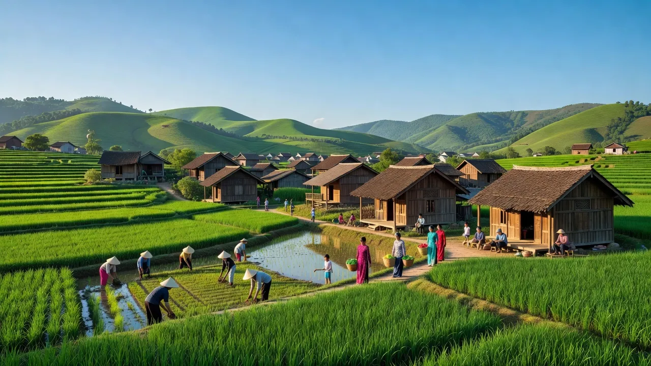 Thị trấn Việt Quang, Bắc Quang, Hà Giang với cảnh sắc thiên nhiên tươi đẹp và cộng đồng năng động.