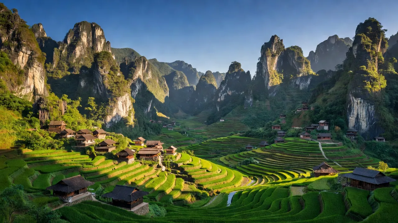 Khung cảnh hùng vĩ của Xã Xà Phìn, huyện Đồng Văn, tỉnh Hà Giang với núi đá vôi.