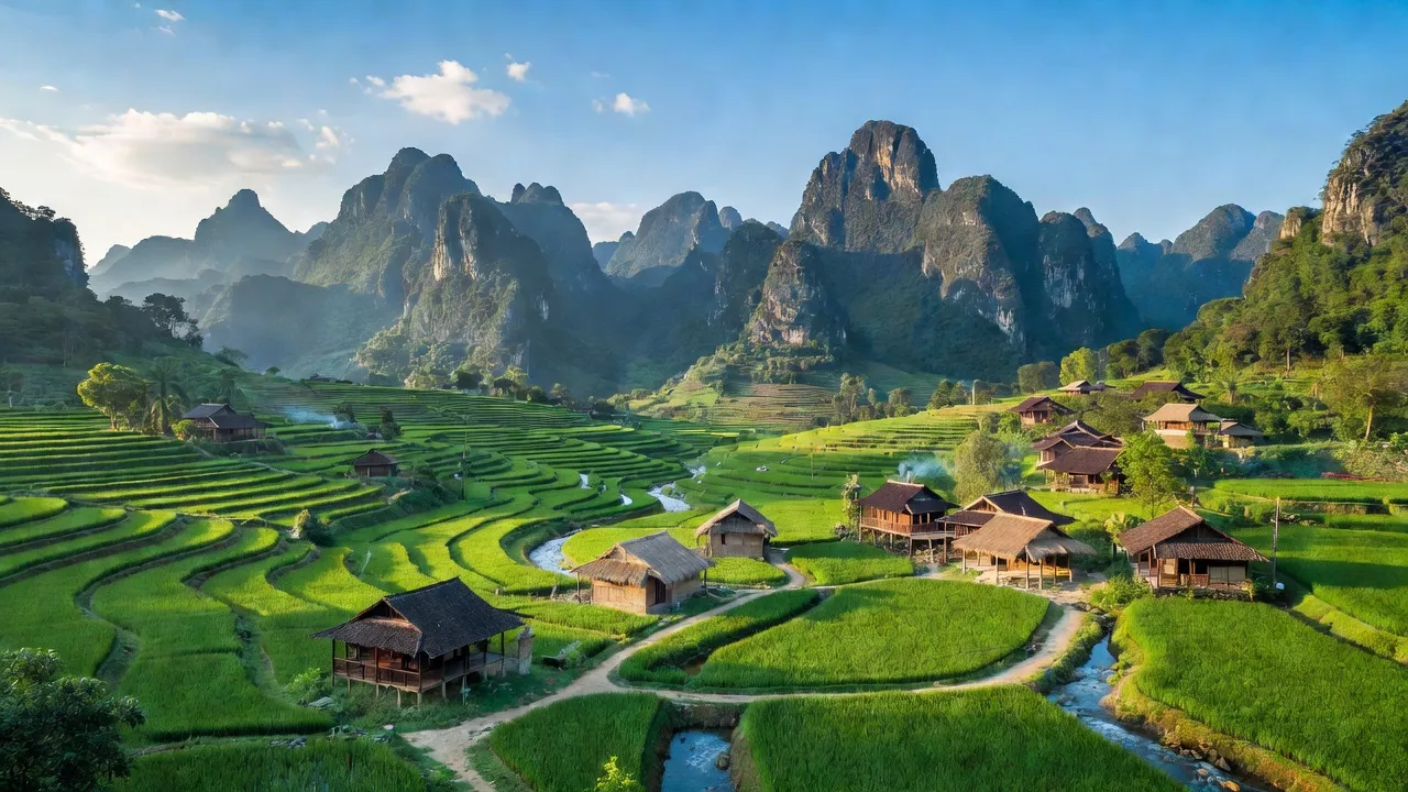 Quản Bạ, huyện miền núi Hà Giang với núi non hùng vĩ và thung lũng xanh tươi.