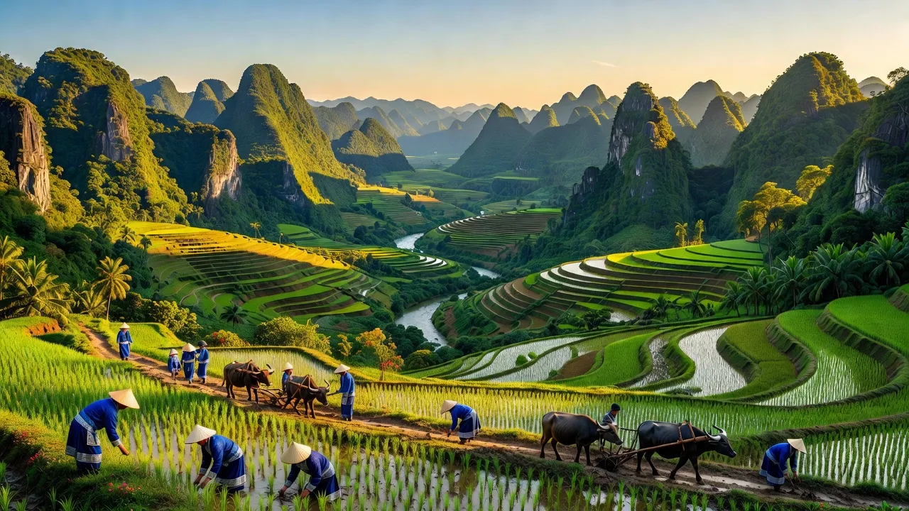 Khung cảnh huyện Quang Bình, tỉnh Hà Giang với đồi núi xanh và thung lũng hẹp, khí hậu mát mẻ.