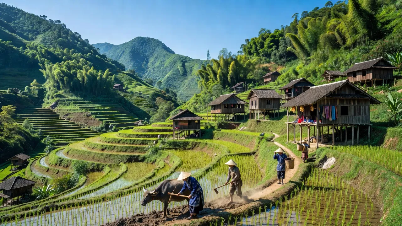 Khung cảnh thiên nhiên tại xã Chế Là, huyện Xín Mần, tỉnh Hà Giang với ruộng bậc thang.